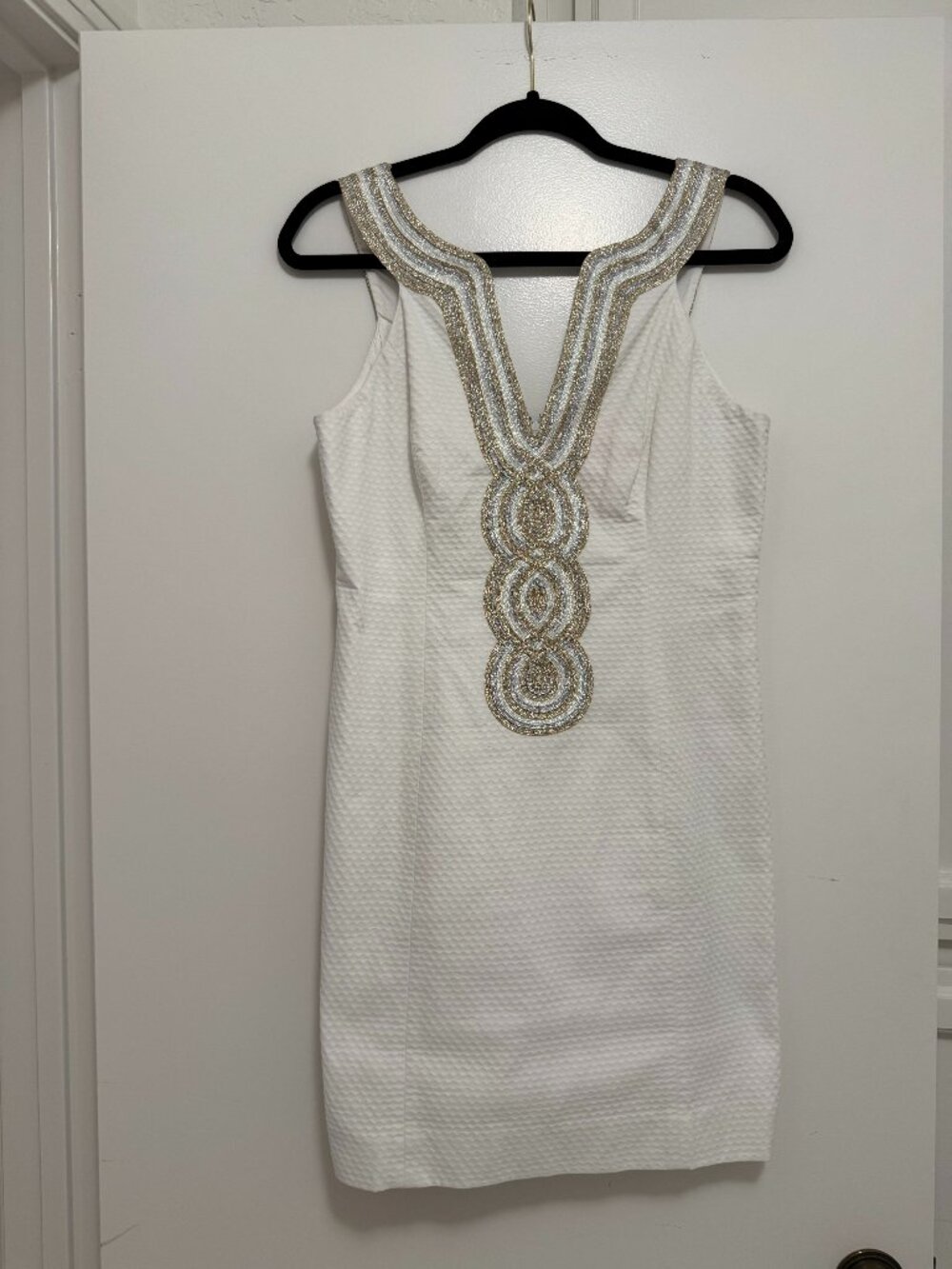 Lily Pulitzer White Sleeveless Valli Dress with Metallic em, size 4